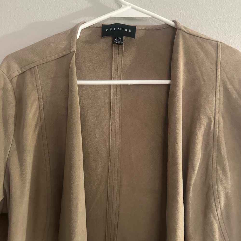 Premise Taupe Suede-Style Open Drape Jacket